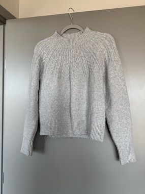 Joie Light Gray Cable Yoke Turtleneck Sweater